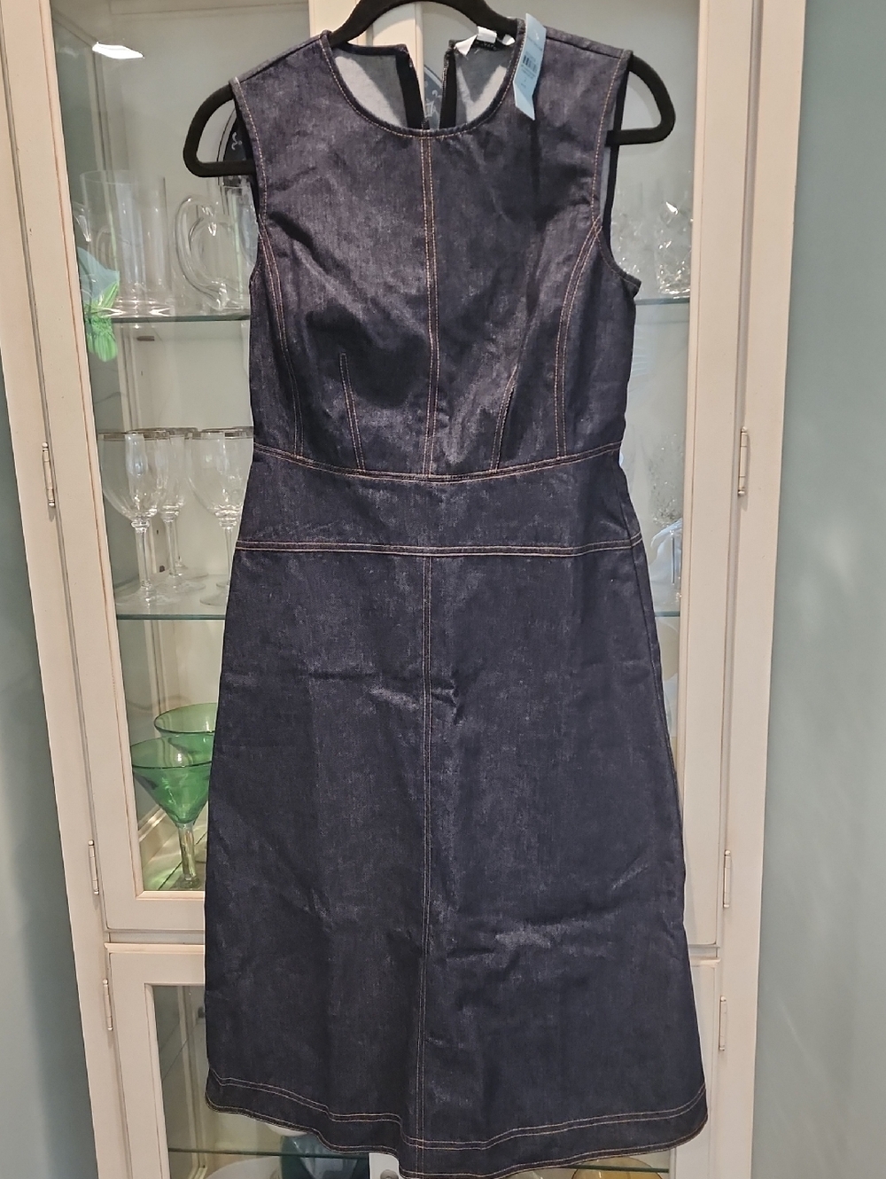 Ann Taylor Weekend Dark Indigo Dress with Gold Stitching